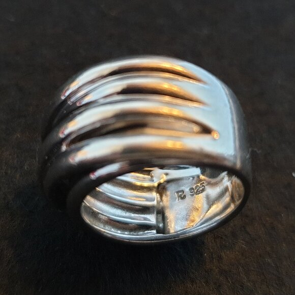 Chunky Vintage Sterling Silver Multi-Banded Interlocking Modernist Ring - Picture 7 of 15